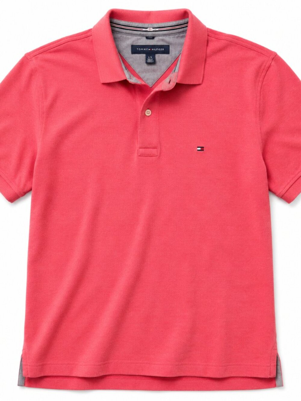 Tommy Hilfiger Men's L Pink Polo Shirt 100% Cotton Flag Logo Preppy